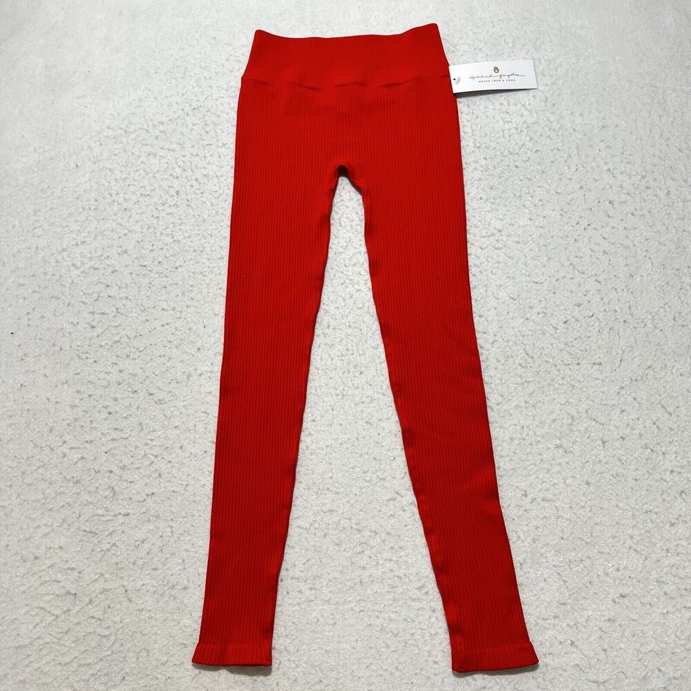 Spiritual Gangster Women's XS/S Athletic Stretch Leggings Red Full Length Pants - Picture 1 of 12